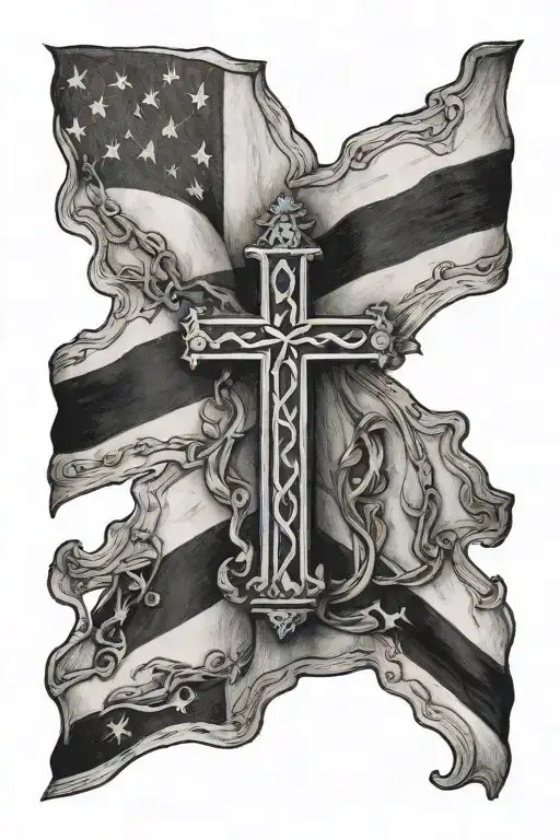 Ellis Island Usa Flag With Christian Cross Italian American