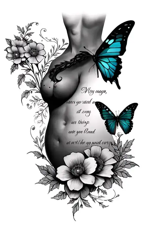 Make A Stomach Tattoo With Flowers Butterflies 2007 And A Bible Scripture