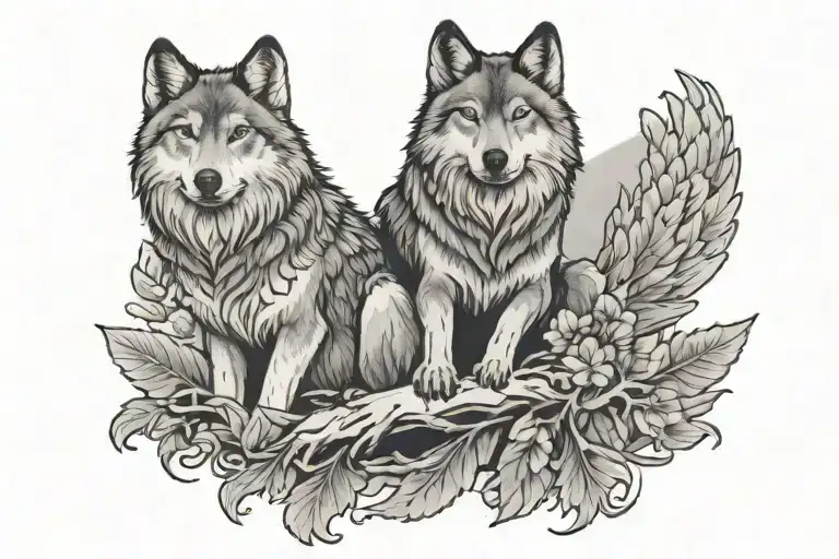Wolf And Eagle Sitting