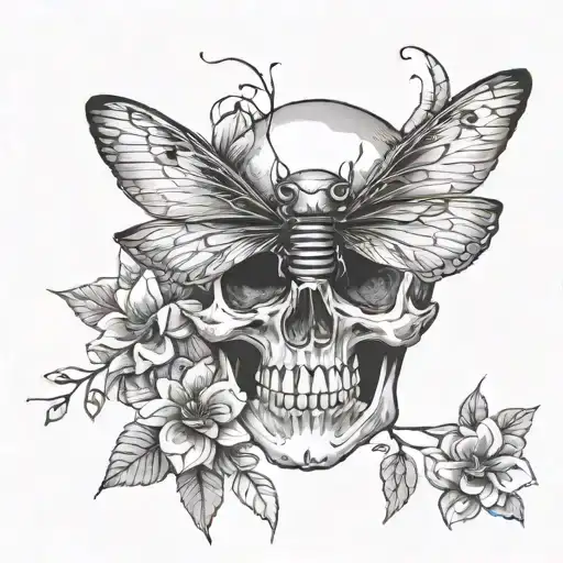Flowers Buter Fly Skull