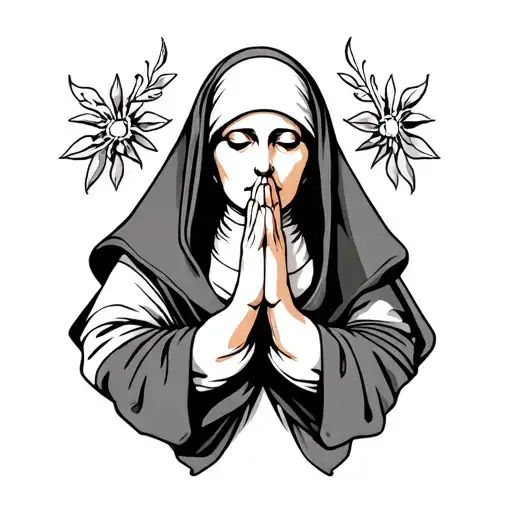 Female Hands In Prayer With The Sleeves Of The Mantle Of The Nun
