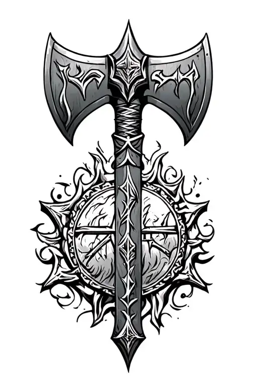 Brutal Battle Axe Surrounded By Ancient Norse Characters And Symbols