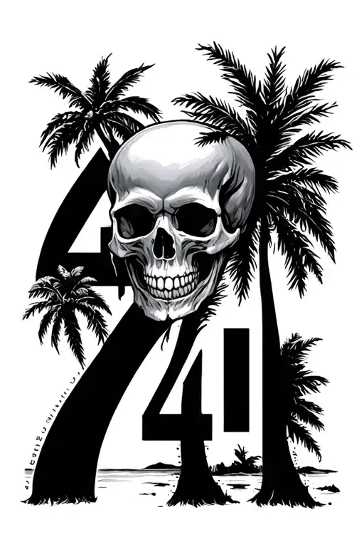 Men's Leg Sleeve Skull Palm Tree Number 4