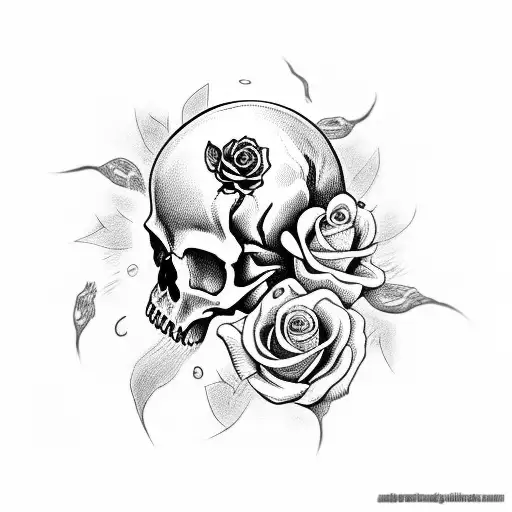 Skull With A Snake Around It And Roses