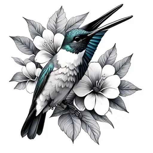 Fineline Hummingbird With Flowers