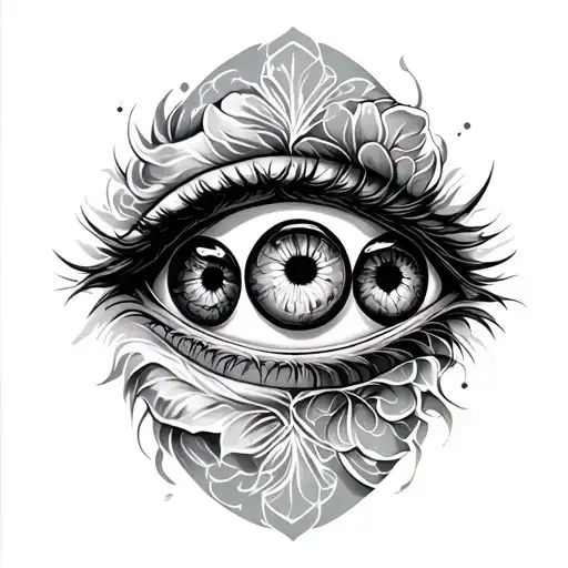 Black And Grey Back Piece Tattoo With Four Eyes That Plays Tricks On The Human Mind