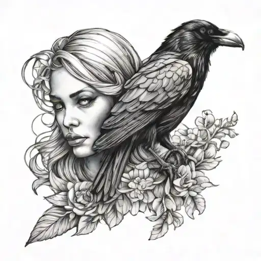 Raven And A Woman Face