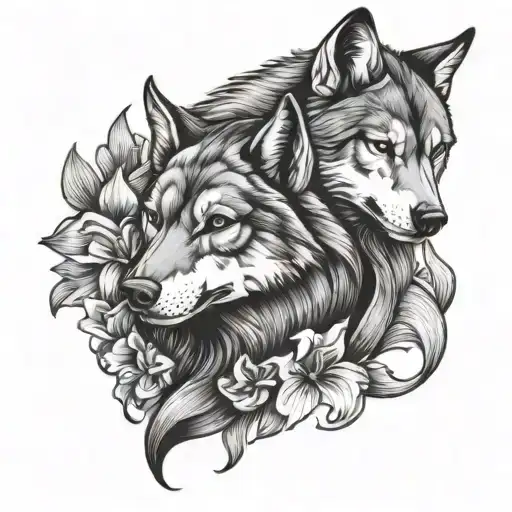 Iris Flower And Angry Wolf Face In Chest