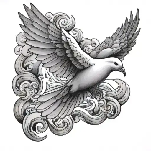 Dove Flying Through Smoke Rising