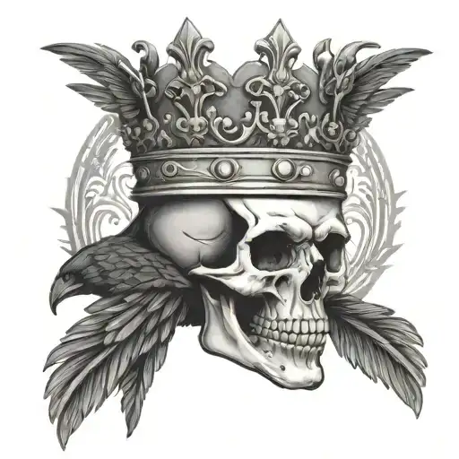Skull With A Kings Crown And A Raven Perched