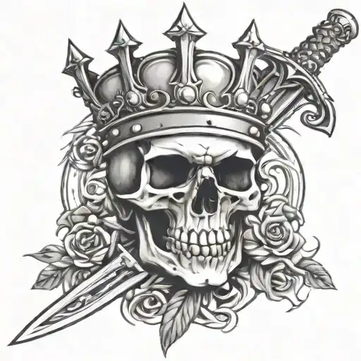 Skull With A Kings Crown And Sword