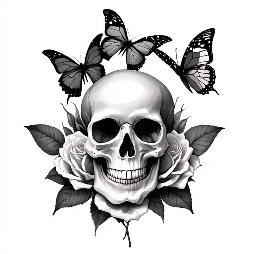 Roses And Skull Butterflies