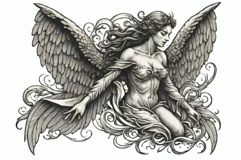 Angel And Wings Spread Wide