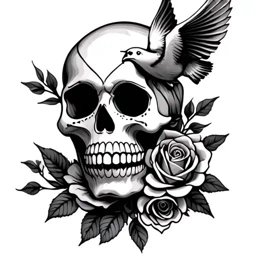Sugar Skull With Dove And Rose Inside