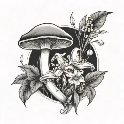 Mushrooms With Daisies And Lily Of The Valley Flower