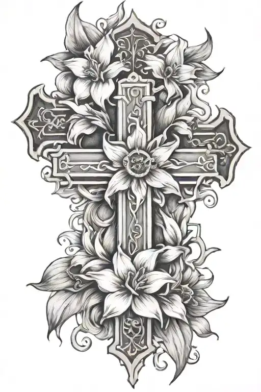 Cross With Daffodils Around It And 6-24-24 Roman Numerals