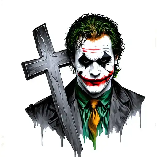 Art Tattoo Design Featuring A Cross And Dexter Morgan And Heath Ledger As The Joker