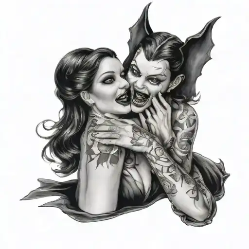 Gothic Photo Realistic Pinup Girl Bitten By Vampire