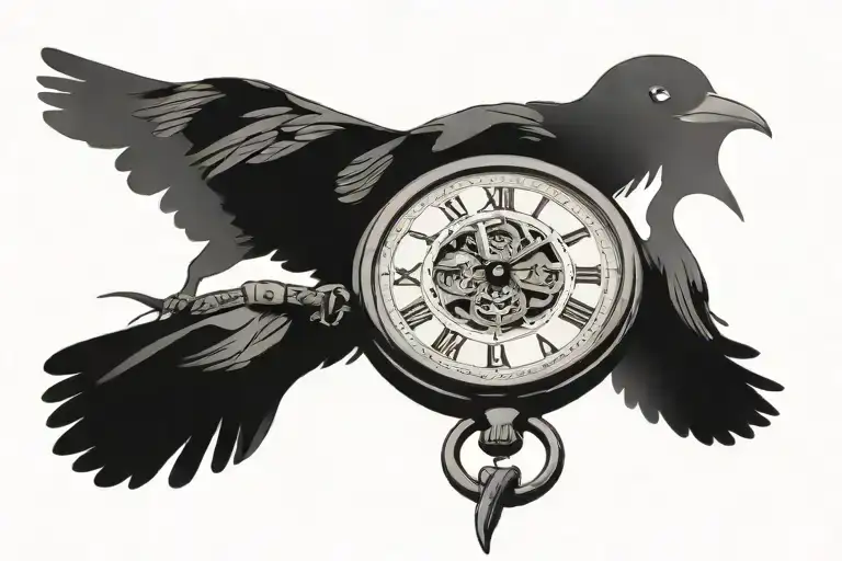 Crow Sitting On Broken Pocket Watch