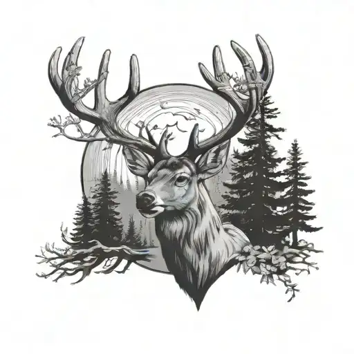 Outdoor Scene Featuring Deer Head With Trees