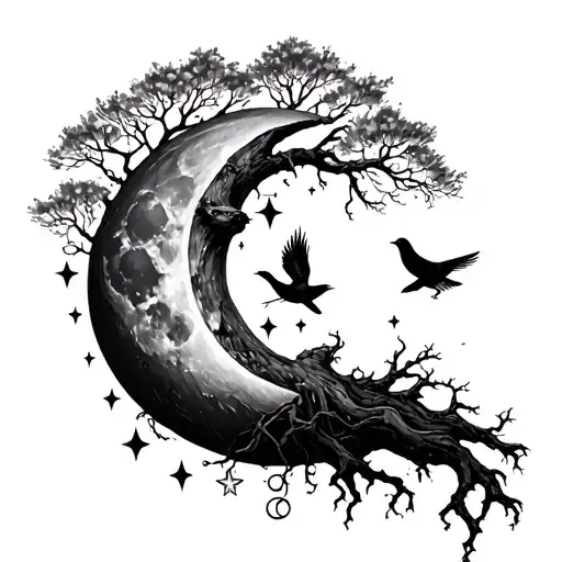 Poison Tree Growing With Birds And A Moon Surrounded By Stars