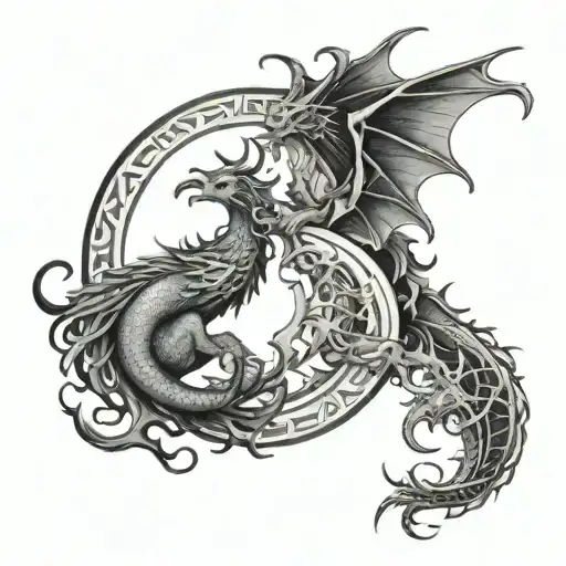 Demon Capricorn And Angel Dragon In Yin Yang Symbol Made