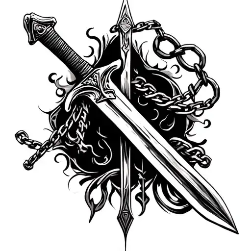 I Need A Tattoo With Sword Long Straight And A Chain At The Handle Of That For My For Arm