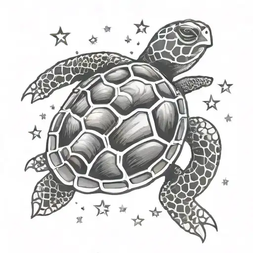 Turtle Tattoo With Stars No Shading
