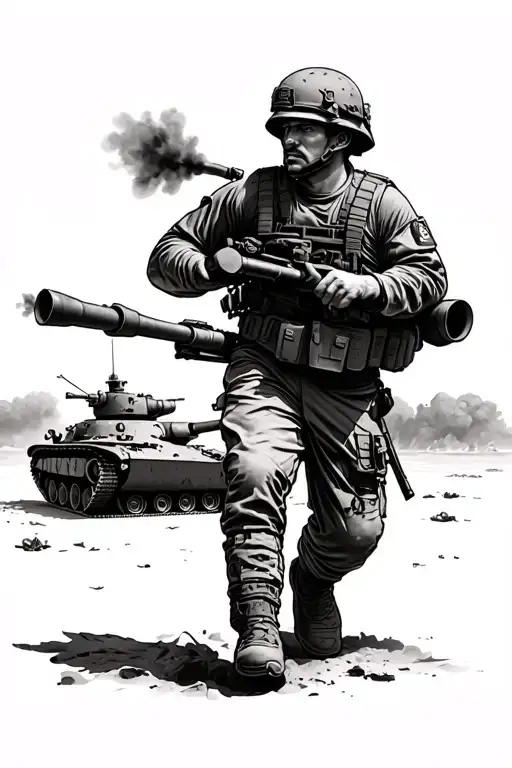 Realistic Soldier Firing 81Mm Mortar With M109 Paladin In The Background