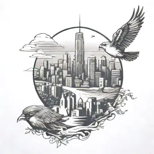 Skyline And Bird Sitting