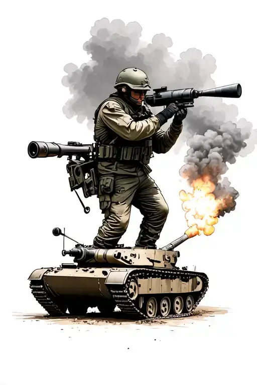 Realistic Soldier Firing 81Mm Mortar With M109 Paladin In The Background