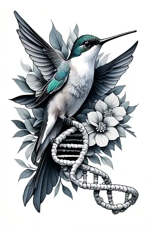 Dna Strand With Hummingbird Surrounded