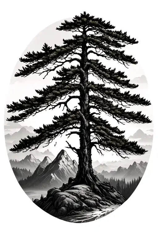 Pine Tree And Mountains