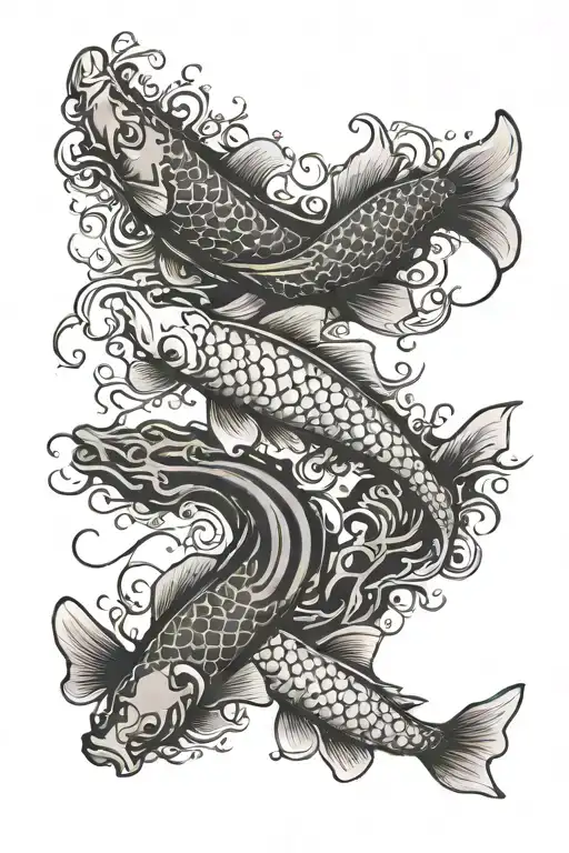 2 Koi Fish Swimming Towards A Tree Of Life Intertwined