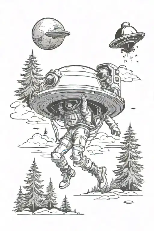 Ufo Abducting Astronaut In The Woods Above A Cabin