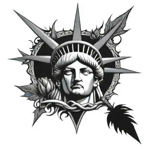 Statue Of Liberty With Thorn Crown Surrounded