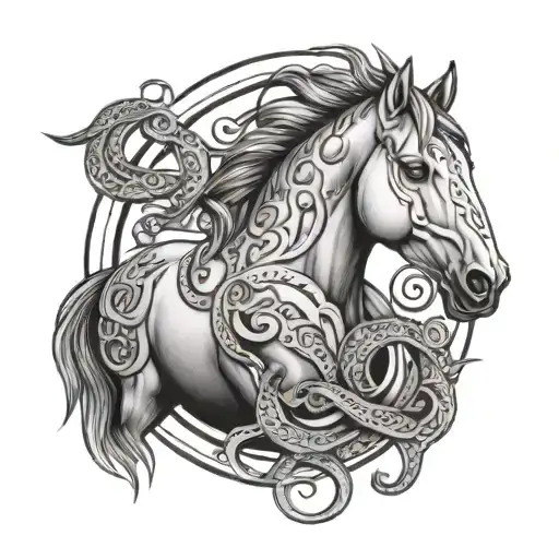 Horse Whit Runes And Snake