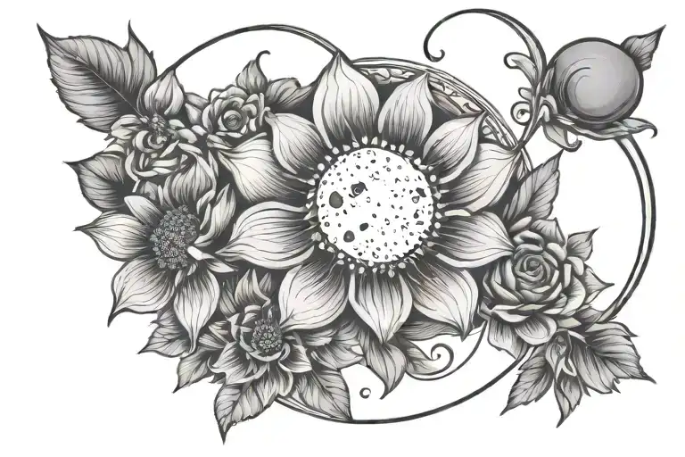 Flower And Moon With 3 Spaces For Names Written