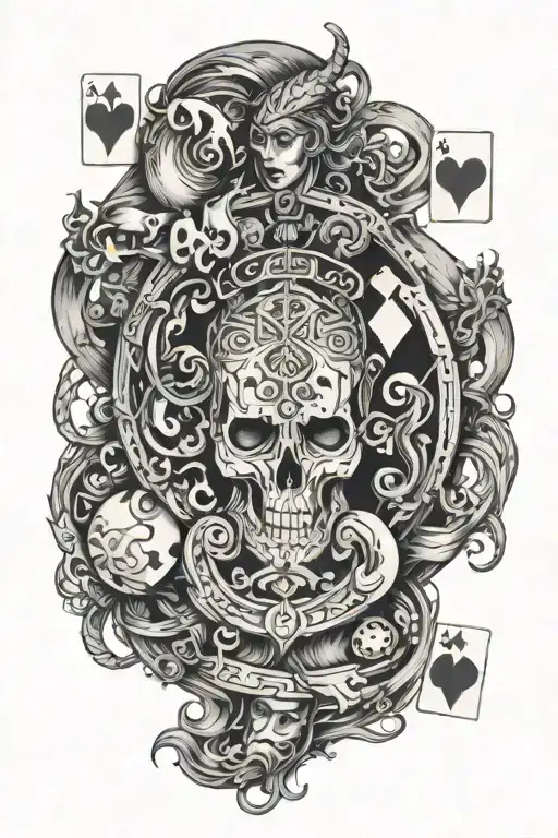 Norse Mythology With Playing Cards Surrounded