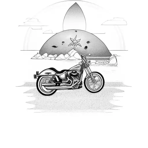 A Harley Motorcycle Surrounded By Beach Sunrise Colors