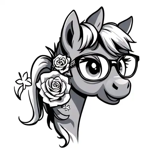 Full Body Cartoon Pony Horse With Glasses And Rose Cutie Mark