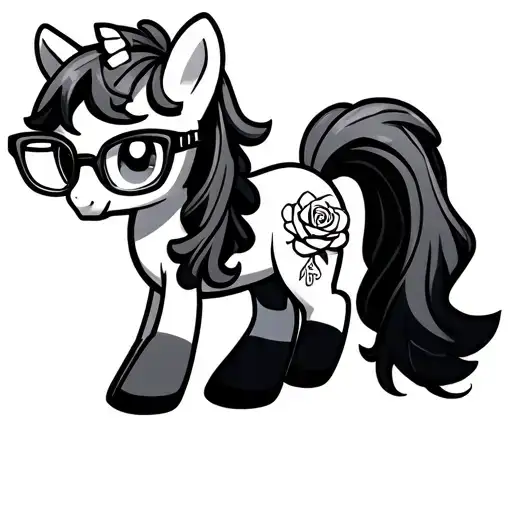 Full Body Cartoon Pony Horse With Glasses And Rose Cutie Mark