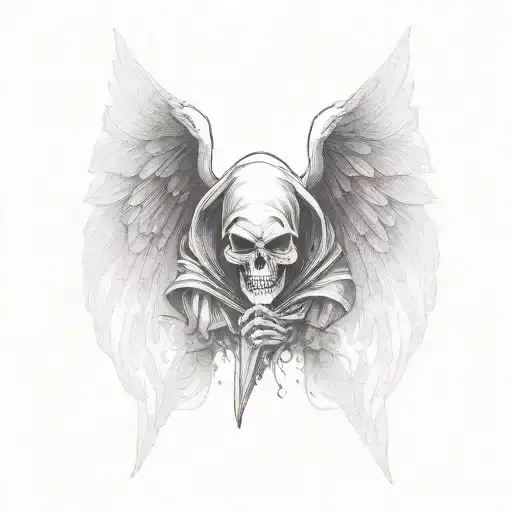 Grim Reaper With Angel Wings And Dark Backdrop