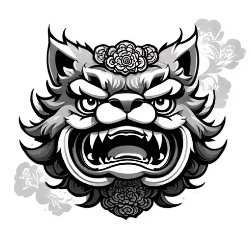 Foo Dog And Daruma Doll Surrounded