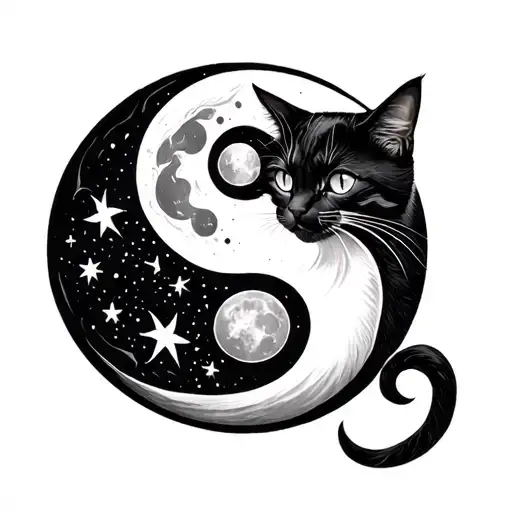 Ying Yang Cat Moon Dream