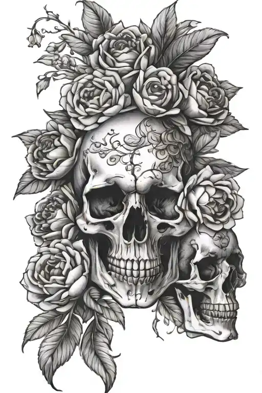 Skull With Peonies Roses And Forget Me Nots