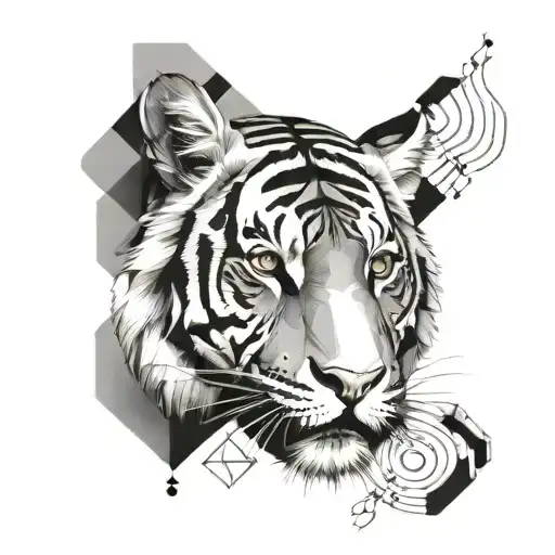 A Tiger Head With Geometric Music Notes Integrated Into The Design