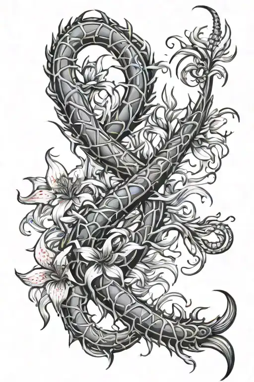 Neo Tribal Full Arm Centipede With Red Spider Lilies