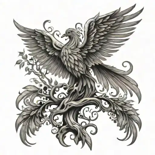 A Tree Of Life With A Phoenix Behind It With Madusa Face