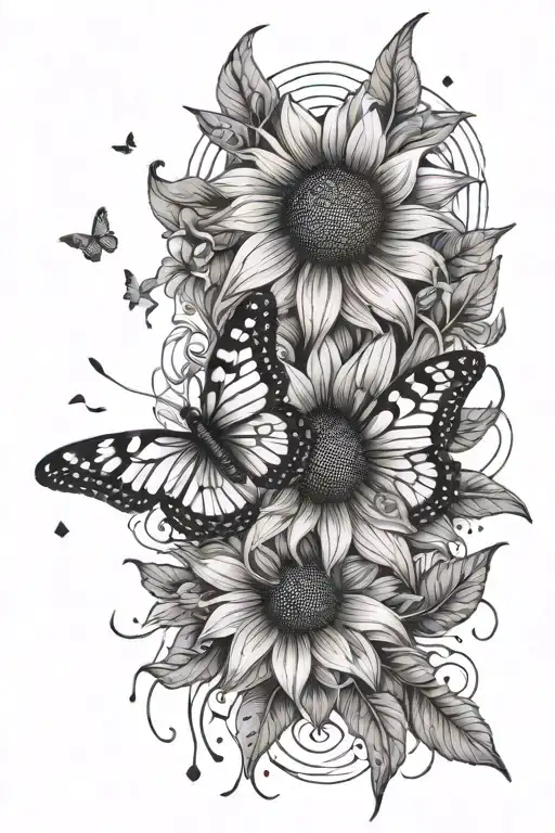 Sun Flower And Butterflies Shooting Stars Representing